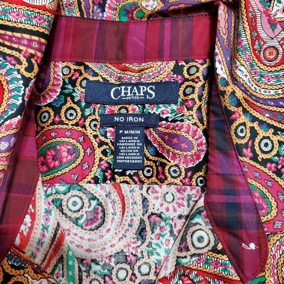 Chaps Womens No Iron Blouse with Paisley Print blue/pink/green size Med - Picture 5 of 7